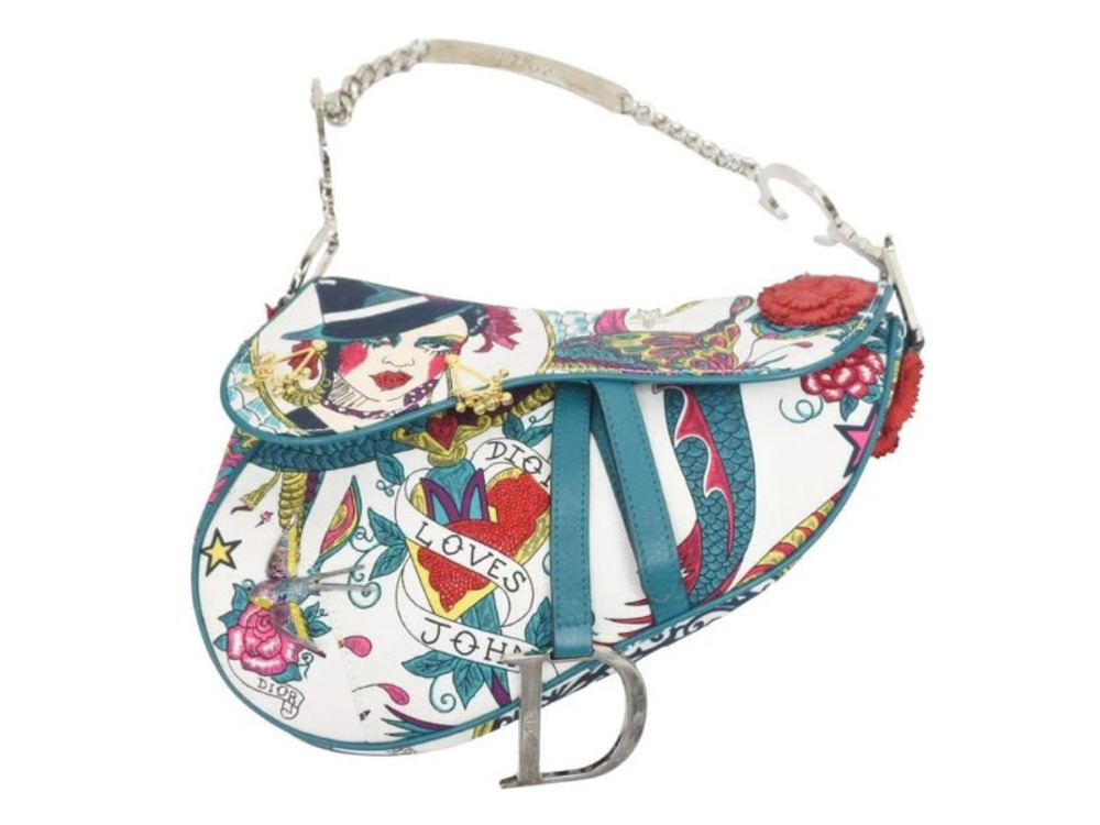 Christian Dior Tattoo Galliano Gold Age Saddle Bag Handbag